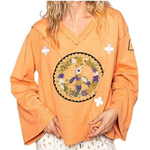 POL Orange Peace Sign Embroidered Sweatshirt Large NEW